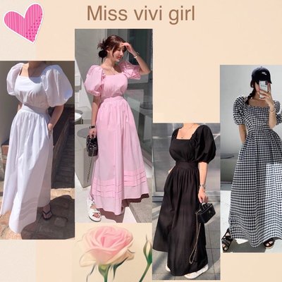 Miss vivi girl- 正韓國流行渡假長洋裝，時尚休閒 /粉，白，黑，格紋/free size/發訊訂購
