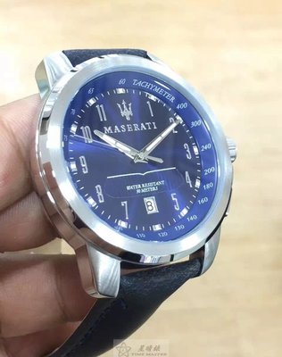 請支持正貨，瑪莎拉蒂手錶MASERATI手錶SUCCESSO款，編號:R8851121003,藍色錶面黑色皮革錶帶款