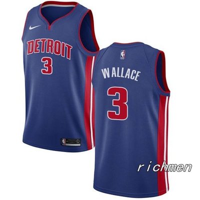 NBA 男士全新原裝 Nba 底特律活塞 #3 Ben Wallace 球衣熱壓藍色