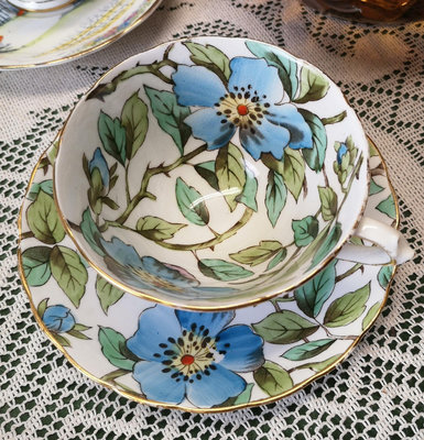 【中古英國】Tuscan闊口手繪 咖啡杯碟 紅茶杯碟