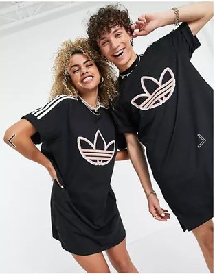 (嫻嫻屋) 英國ASOS-adidas Originals黑色圓領三條紋袖t-shirt dress洋裝 現貨UK8