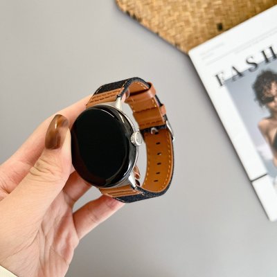 森尼3C-秋冬款 帆布拼真皮錶帶  谷歌手錶帶  google pixel watch  真皮替換錶帶 不掉色錶帶-品質保證