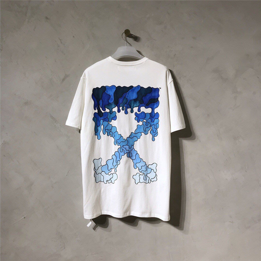 RP精品』OFF-WHITE 新款2021SS OW 岩漿藍色漸變箭頭印花白色短袖T恤短