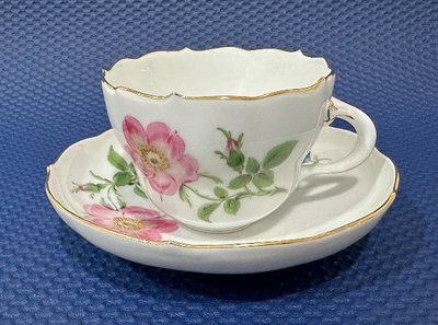 【湛瓷Meissen】德國麥森Meissen 手繪花卉系列粉紅玫瑰咖啡杯盤組