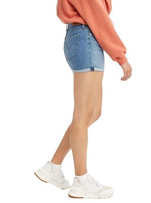 【女款24-34腰優惠】美國LEVI S Mid Length Shorts Bare 中藍 中腰修腿 牛仔短褲彈性熱褲