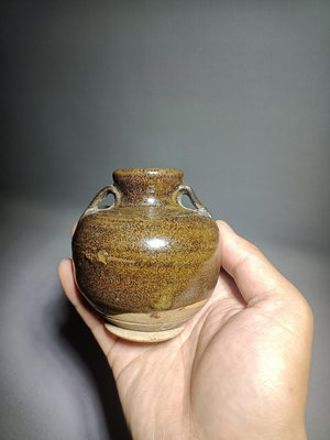 老窯瓷器，金元時期茶葉沫釉雙系小嘟嚕瓶！古玩特殊！