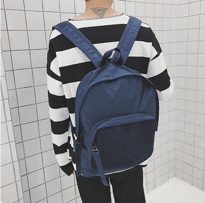 FINDSENSE品牌 日系 純色 時尚潮流 男 簡約網面口袋 學生包 旅行背包 多用途背包 書包 後背包 肩背包