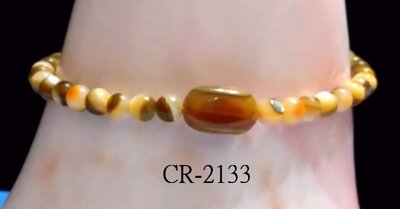 CR-2133 墨西哥紅鮑魚貝圓珠(4MM)+鮑魚貝石頭型(7MMX11MM)手鍊7”