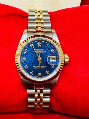 國際精品當舖 ROLEX  69173 特殊藍色電腦面 女錶 購買年份:E字頭 國內空白保單