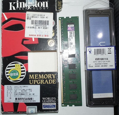 金士頓ddr3-1600 4GB終身保固4G雙面顆粒KVR16N11/4終保775 1156可用KINGSTON記憶體