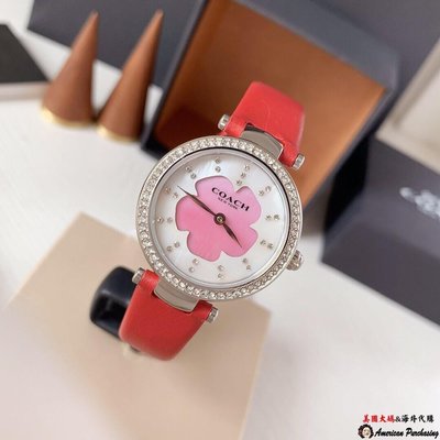 潮品爆款 COACH 寇馳 經典品牌LOGO 漾彩貝殼紅色花朵手錶 原裝正品-雙喜生活館
