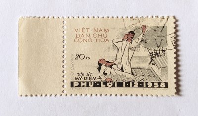 # 1959年  北越南郵票  20樞(xu)   舊票   圖為描述越南富利(Phu Loi)慘案!