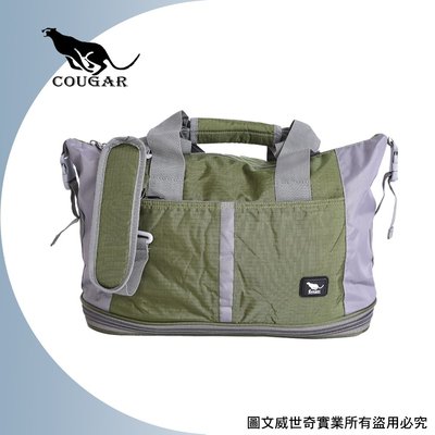 【Cougar】 可加大 可掛行李箱 旅行袋/手提袋/側背袋(7037綠色)【威奇包仔通】