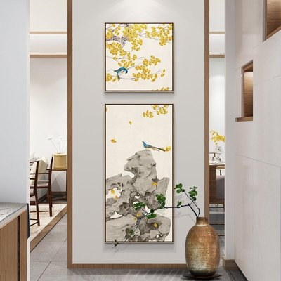 現貨：花鳥磐石 新中式玄關豎版裝飾畫中國風走廊盡頭過道掛畫茶室墻畫