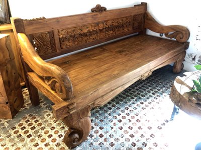 老柚木手工雕刻沙發椅-Java Bench XL