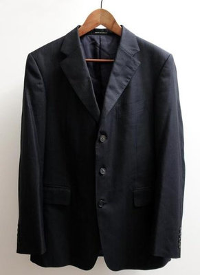 英國百年老牌 Kent &amp; Curwen 深藍條紋 羊毛 休閒西裝外套 48號