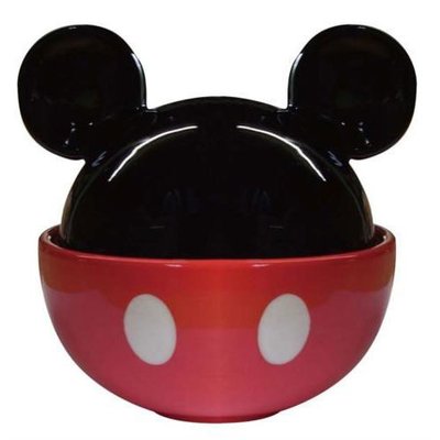 花見雜貨~日本進口全新正版迪士尼米奇附蓋碗大耳造型蓋子磁碗飯碗陶瓷器置物擺飾