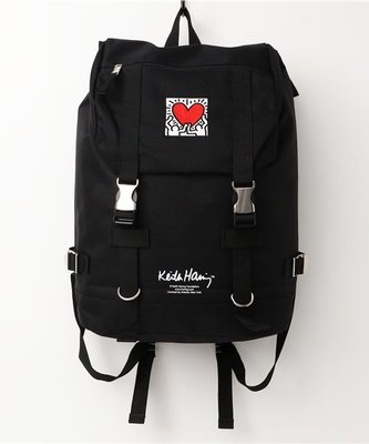 【Mr.Japan】日本 Keith Haring 後背包 雙排扣 包包 側邊拉鍊 大容量 男女 黑 紅心 預購
