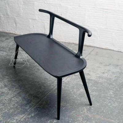 現貨 單人圓凳丹麥實木長條凳帶靠背創意家用餐桌凳子設計師原木長板凳簡約長椅簡約