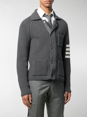 THOM BROWNE 4-Bar Stripe Cardigan Stitch Zip-Up Jacket