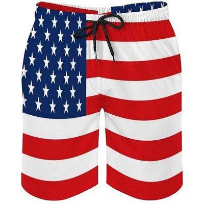 美國國旗美國男士泳褲夏季衝浪沙灘短褲板褲速乾和口袋  滿599免運