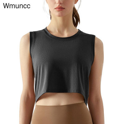 Wmuncc運動背心女寬鬆無袖t恤輕便透氣瑜伽服健身露臍上衣