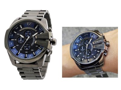 DIESEL Mega Chief 藍色面錶盤 鐵灰色不鏽鋼錶帶 石英 多功能三眼計時 男士手錶 DZ4329/DIESEL腕錶