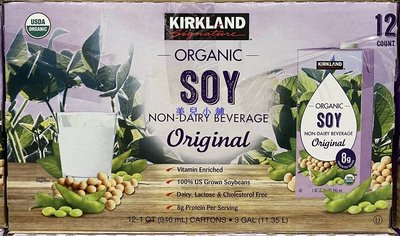 美兒小舖COSTCO好市多代購～KIRKLAND 有機豆奶-原味(946mlx12入)不含乳糖高鈣更營養