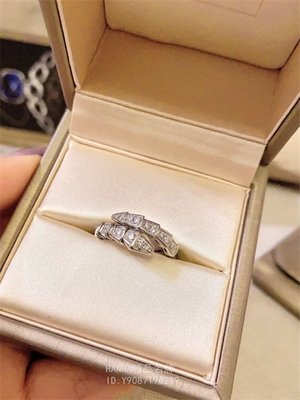 HANNA精品BVLGARI 寶格麗 SERPENTI VIPER 18K白金蛇骨戒指 鑽石滿鑽戒指 354707