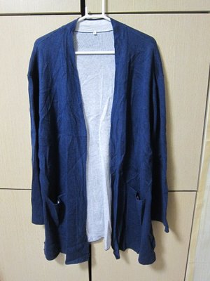衣市藍~MUJI 無印良品長版針織罩衫 (M-L~藏青~) (221129)