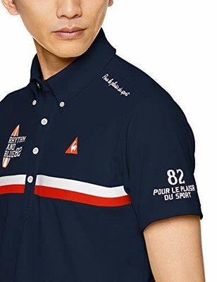 【涉谷GOLF精品】Le Coq Sportif 公雞牌 全新深藍色前白紅橫線條POLO衫L號 保證真品 歡迎購買