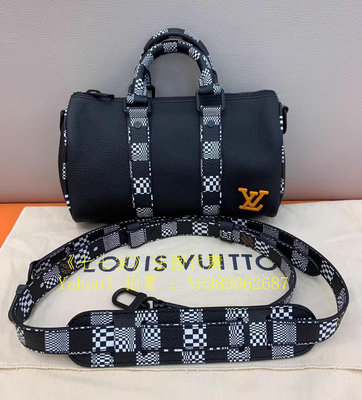 LV 路易威登 Nano Keepall 格子肩帶 黑色 男士手提包 單肩包 斜挎包 旅行袋 M80202