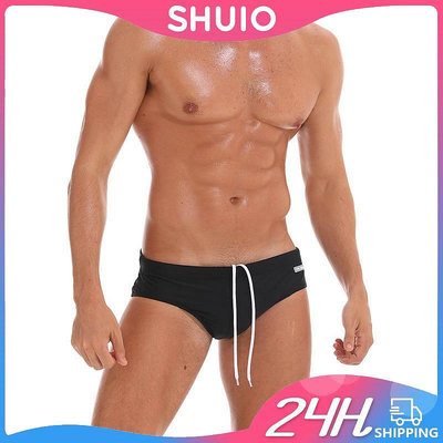 Shuio 男士彩色印花抽繩泳褲夏季游泳三角修身泳褲