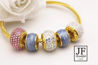 JF金進鋒珠寶金飾藍色水波紋款 黃金串珠潘朵拉 黃金串珠 金飾手環 黃金串珠 重0.32錢P38