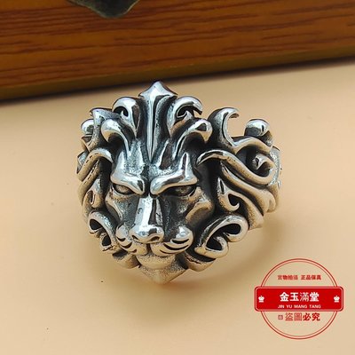 【現貨 s925純銀 個性歐美新款復古獅子戒指小眾男雄獅子頭開口調節食指