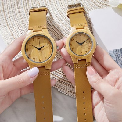 熱銷 手錶腕錶爆款休閑木質手錶 個性木錶骷髏頭棕色皮帶石英木手錶