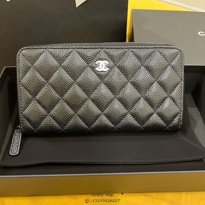 LUX精品CHANEL 真品 黑銀 荔枝皮 ㄇ字拉鏈長夾 98新 皮夾 新款購入