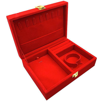 婚慶聘禮嫁妝黃金首飾套裝盒紅絨龍鳳雙手鐲錦盒項鏈禮品多件套盒