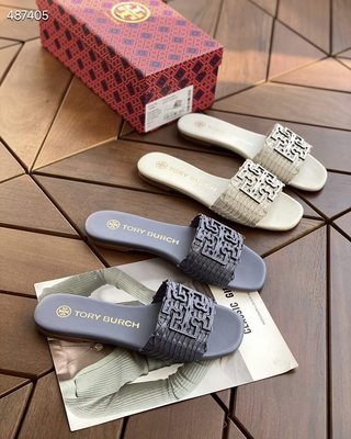 ╭☆包媽子店☆TORY BURCH Basketweave Sandals 女款低跟編織拖鞋涼鞋((2色))