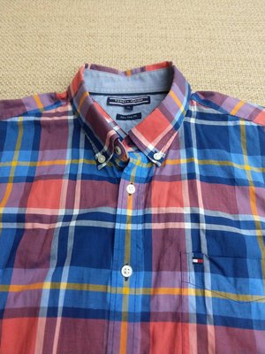 Tommy hilfiger 紅藍色格紋長袖襯衫 XL 大尺寸 大尺碼