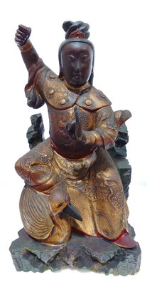 台灣古董神像，三奶夫人/陳靖姑！一呎三，香樟木雕 ，開門老件 ，福州派風格，大師之作，表情生動寫實