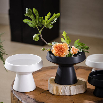 高腳陶瓷插花器皿水培菖蒲中式禪意花盆花盤餐廳點心盤極簡風