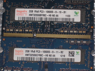售:海力士 DDR3 1333 2GB 記憶體2支 筆電用(良品)(標2支)