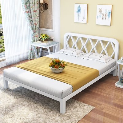 現貨-簡易鐵藝床現代簡約雙人床成人1.8米鐵架床單人床鐵床架1.5米-簡約