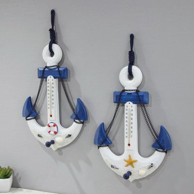 地中海風格船錨溫度計裝飾品掛件海洋風兒童房間玄關墻面壁飾掛飾