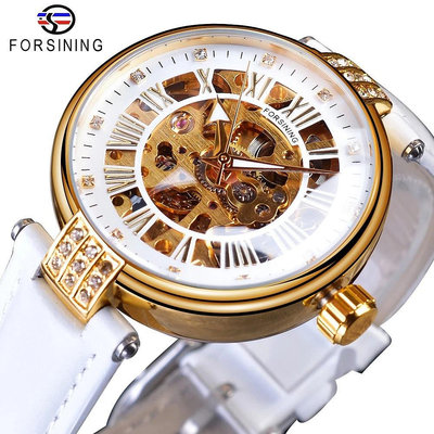 現貨女士手錶腕錶Forsining時尚水鉆鏤空機械錶新款女士自動手錶羅馬數字錶盤