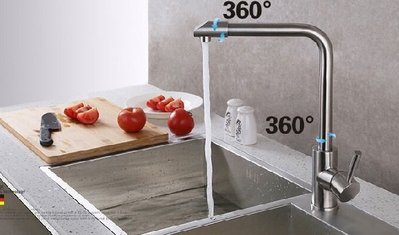 SUS304不銹鋼360度轉向水龍頭，洗菜盆龍頭，無鉛水龍頭