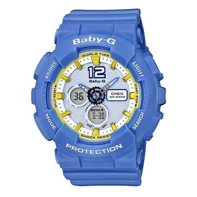 BABY-G CASIO 卡西歐繽紛城市愛旅行少女時代代言蔚藍休閒運動雙顯電子腕錶 型號：BA-120-2B【神梭鐘錶】