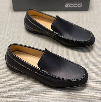 ECCO愛步男鞋一腳蹬牛皮樂福鞋簡約舒適休閑軟底鞋爸爸鞋商務皮鞋