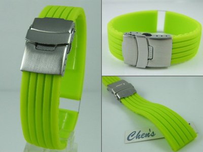 【錶帶家】19mm20mm21mm22mm多彩不銹鋼單折扣螢光綠色矽膠錶帶膠帶替代 ORIS F1,OMEGA